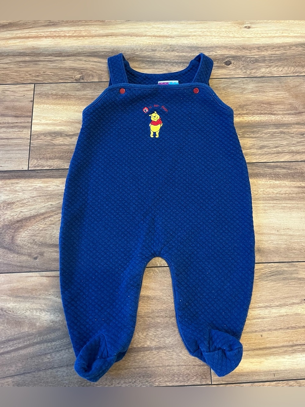VINTAGE 3-6mo “P is for Pooh” navy blue bibs footie overalls Disney